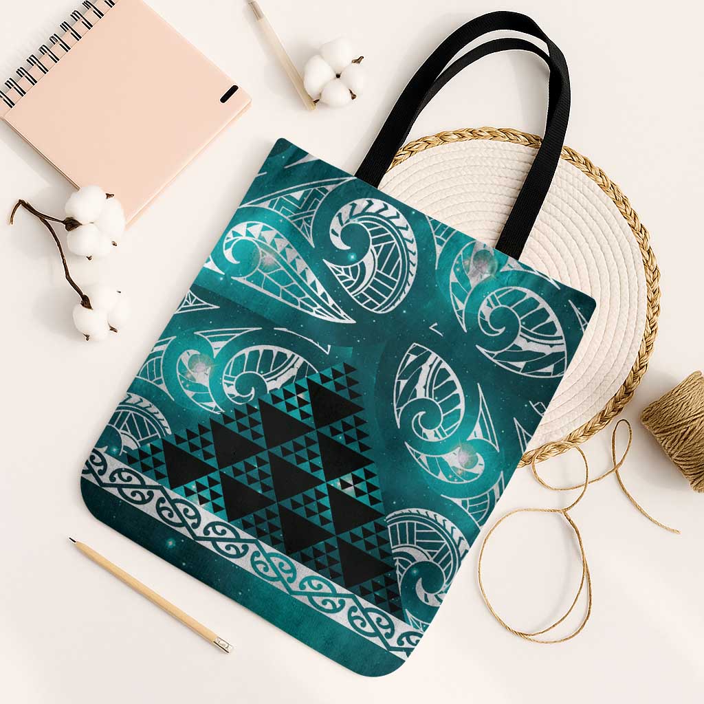 Matariki New Zealand Tote Bag NZ Niho Taniwha Maori New Year Cyan Galaxy