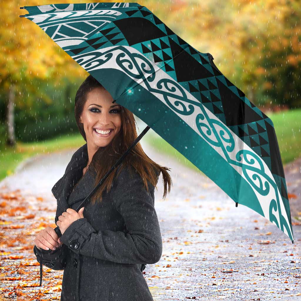 Matariki New Zealand Umbrella NZ Niho Taniwha Maori New Year Cyan Galaxy