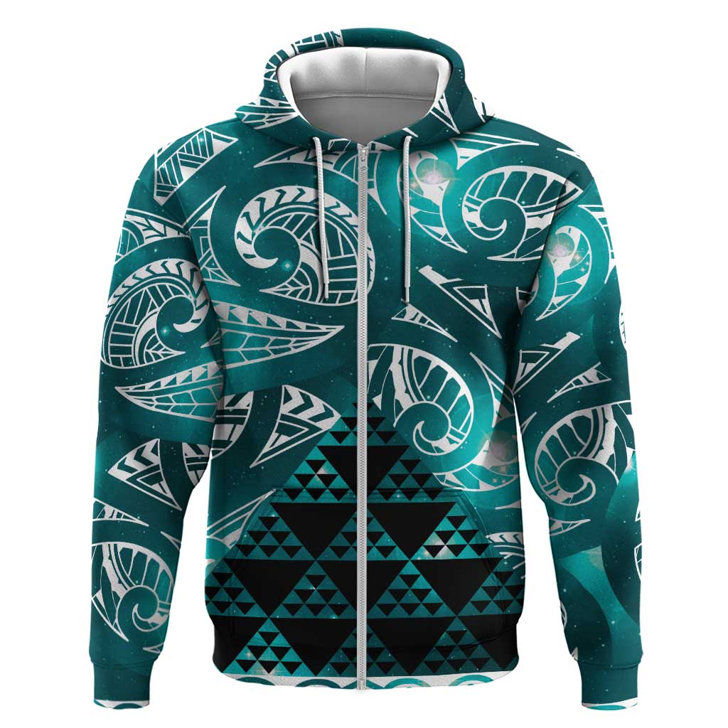 Matariki New Zealand Zip Hoodie NZ Niho Taniwha Maori New Year Cyan Galaxy