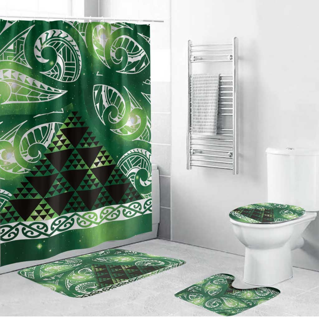 Matariki New Zealand Bathroom Set NZ Niho Taniwha Maori New Year Green Galaxy LT14 Bathroom Set (4 pcs) Green - Polynesian Pride