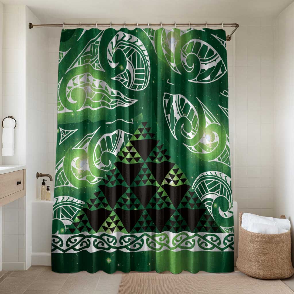 Matariki New Zealand Bathroom Set NZ Niho Taniwha Maori New Year Green Galaxy LT14 Shower Curtain Only Green - Polynesian Pride