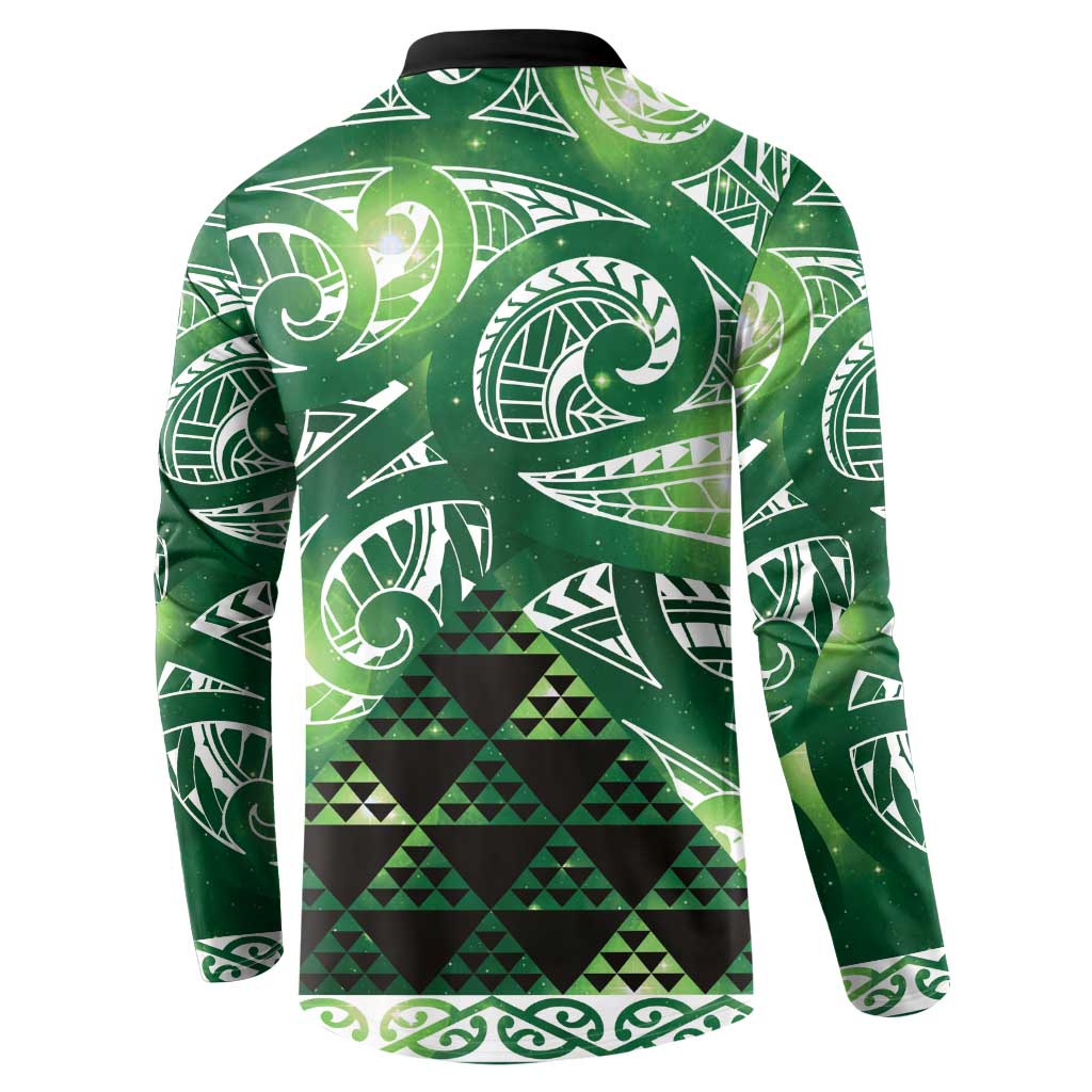 Matariki New Zealand Button Sweatshirt NZ Niho Taniwha Maori New Year Green Galaxy