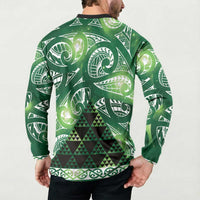 Matariki New Zealand Button Sweatshirt NZ Niho Taniwha Maori New Year Green Galaxy