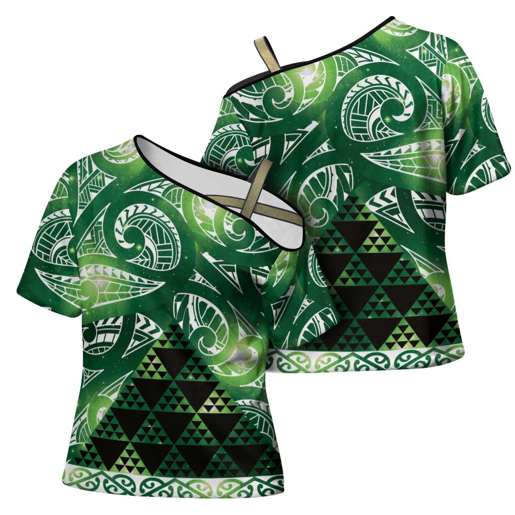 Matariki New Zealand Cross Shoulder Shirt NZ Niho Taniwha Maori New Year Green Galaxy