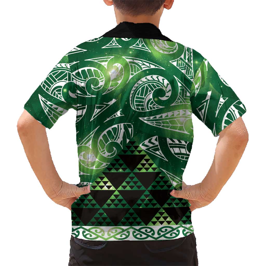 Matariki New Zealand Family Matching Long Sleeve Bodycon Dress and Hawaiian Shirt NZ Niho Taniwha Maori New Year Green Galaxy LT14 - Polynesian Pride