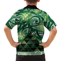Matariki New Zealand Family Matching Long Sleeve Bodycon Dress and Hawaiian Shirt NZ Niho Taniwha Maori New Year Green Galaxy LT14 - Polynesian Pride