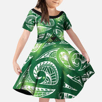 Matariki New Zealand Family Matching Long Sleeve Bodycon Dress and Hawaiian Shirt NZ Niho Taniwha Maori New Year Green Galaxy LT14 Daughter's Dress Green - Polynesian Pride