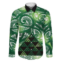 Matariki New Zealand Family Matching Long Sleeve Bodycon Dress and Hawaiian Shirt NZ Niho Taniwha Maori New Year Green Galaxy LT14 Dad's Shirt - Long Sleeve Green - Polynesian Pride