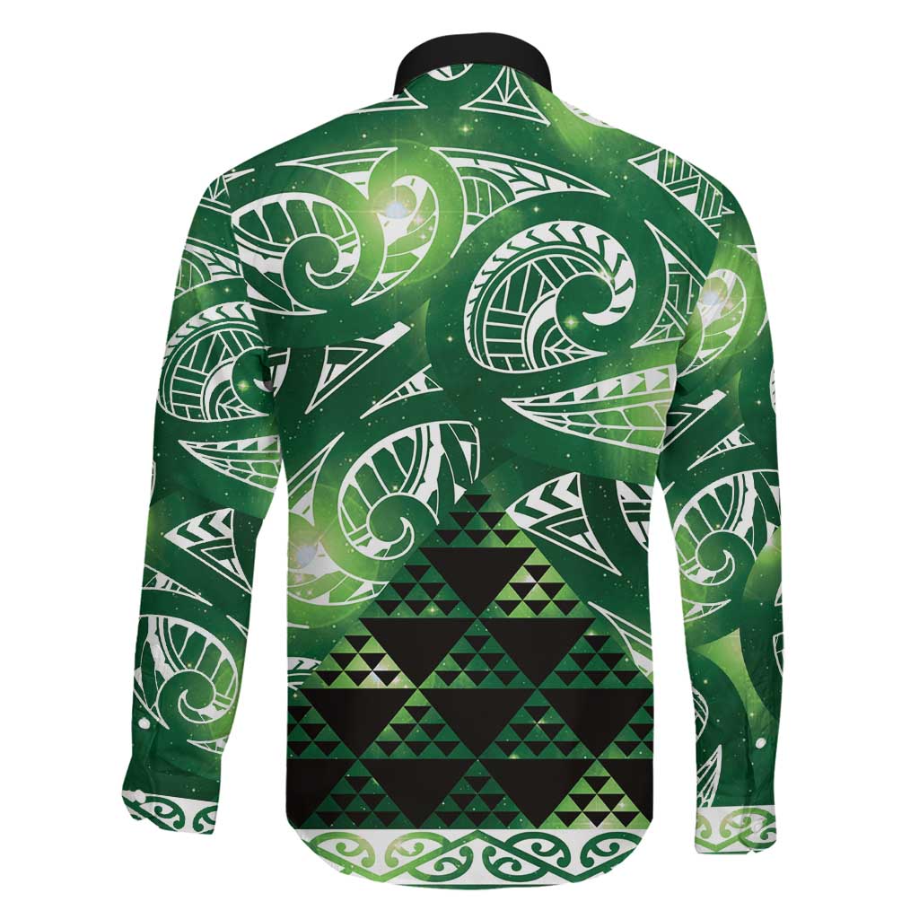 Matariki New Zealand Family Matching Long Sleeve Bodycon Dress and Hawaiian Shirt NZ Niho Taniwha Maori New Year Green Galaxy LT14 - Polynesian Pride