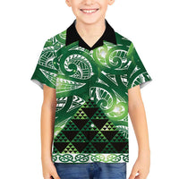 Matariki New Zealand Family Matching Long Sleeve Bodycon Dress and Hawaiian Shirt NZ Niho Taniwha Maori New Year Green Galaxy LT14 Son's Shirt Green - Polynesian Pride
