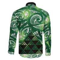 Matariki New Zealand Family Matching Off The Shoulder Long Sleeve Dress and Hawaiian Shirt NZ Niho Taniwha Maori New Year Green Galaxy LT14 - Polynesian Pride