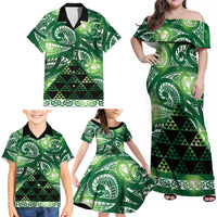 Matariki New Zealand Family Matching Off Shoulder Maxi Dress and Hawaiian Shirt NZ Niho Taniwha Maori New Year Green Galaxy LT14 - Polynesian Pride
