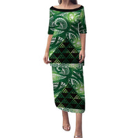Matariki New Zealand Family Matching Puletasi and Hawaiian Shirt NZ Niho Taniwha Maori New Year Green Galaxy