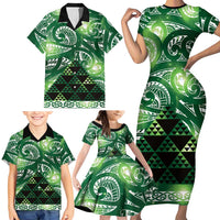 Matariki New Zealand Family Matching Short Sleeve Bodycon Dress and Hawaiian Shirt NZ Niho Taniwha Maori New Year Green Galaxy LT14 - Polynesian Pride