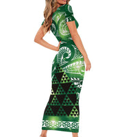 Matariki New Zealand Family Matching Short Sleeve Bodycon Dress and Hawaiian Shirt NZ Niho Taniwha Maori New Year Green Galaxy LT14 - Polynesian Pride