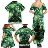 Matariki New Zealand Family Matching Summer Maxi Dress and Hawaiian Shirt NZ Niho Taniwha Maori New Year Green Galaxy