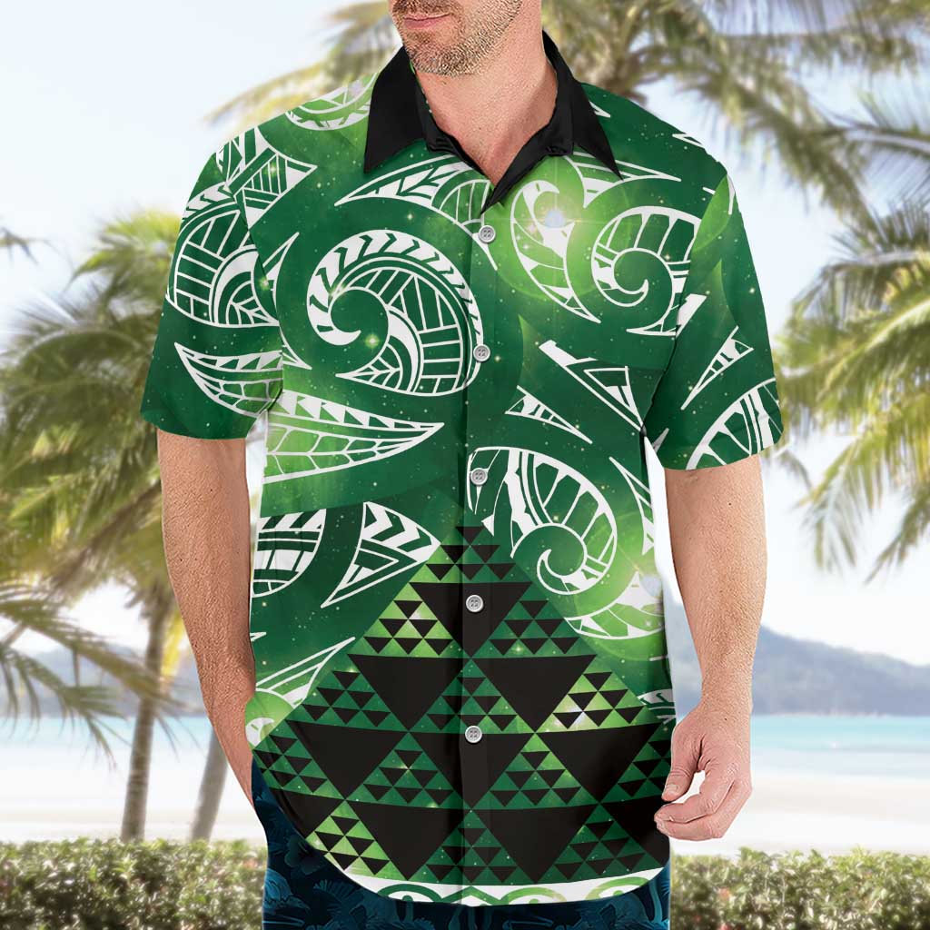 Matariki New Zealand Hawaiian Shirt NZ Niho Taniwha Maori New Year Green Galaxy