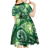 Matariki New Zealand Kid Short Sleeve Dress NZ Niho Taniwha Maori New Year Green Galaxy