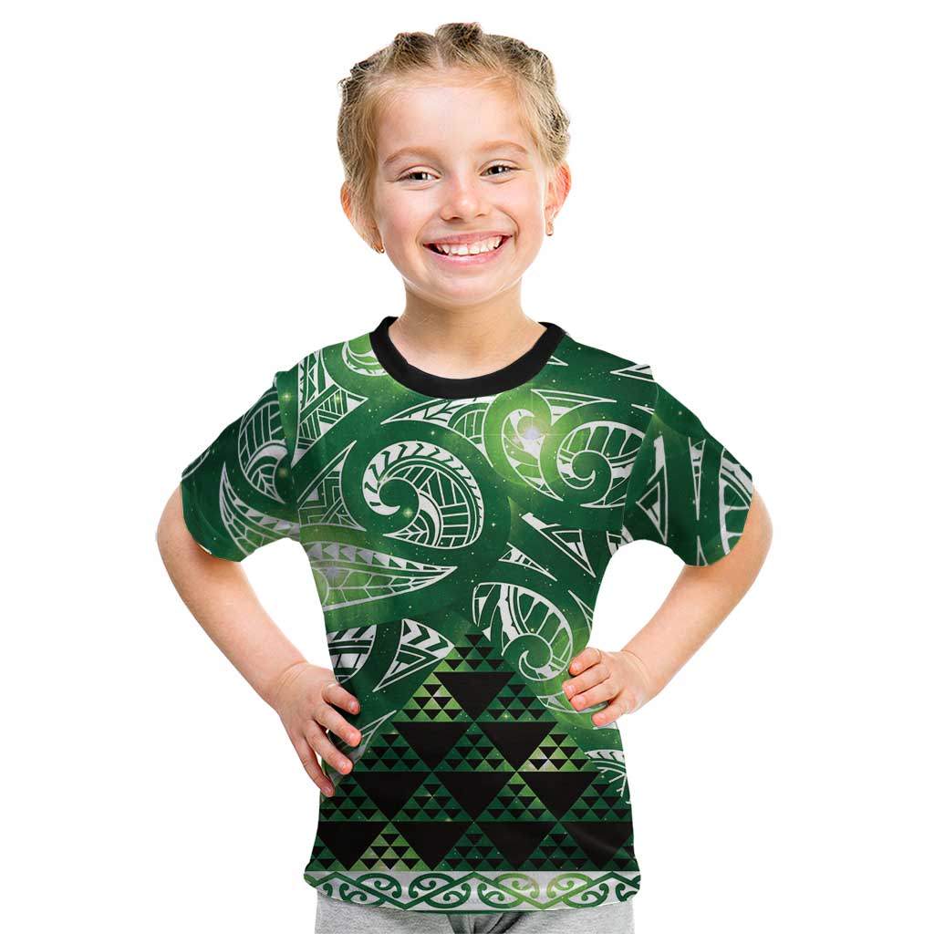 Matariki New Zealand Kid T Shirt NZ Niho Taniwha Maori New Year Green Galaxy