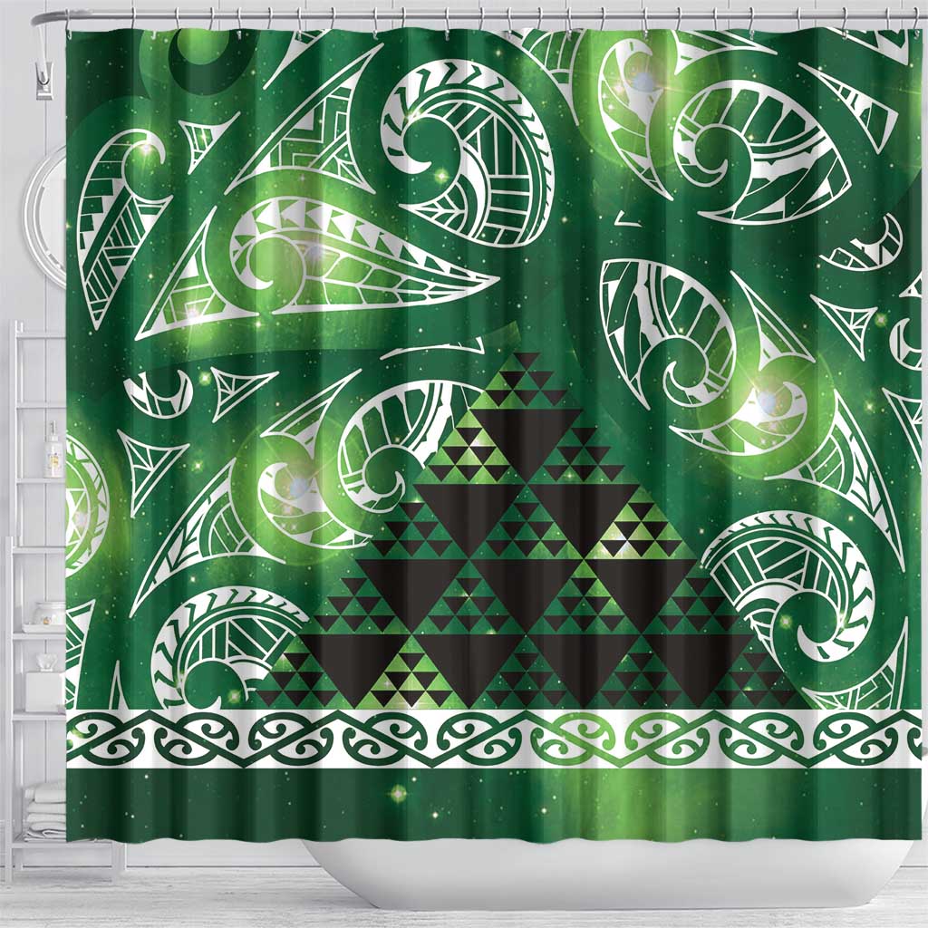 Matariki New Zealand Shower Curtain NZ Niho Taniwha Maori New Year Green Galaxy