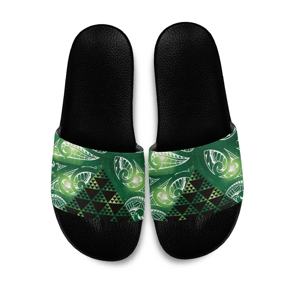 Matariki New Zealand Slide Sandals NZ Niho Taniwha Maori New Year Green Galaxy LT14 Green - Polynesian Pride