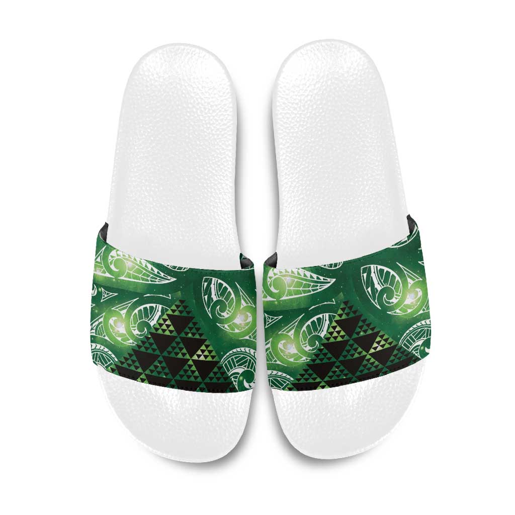 Matariki New Zealand Slide Sandals NZ Niho Taniwha Maori New Year Green Galaxy LT14 Green - Polynesian Pride