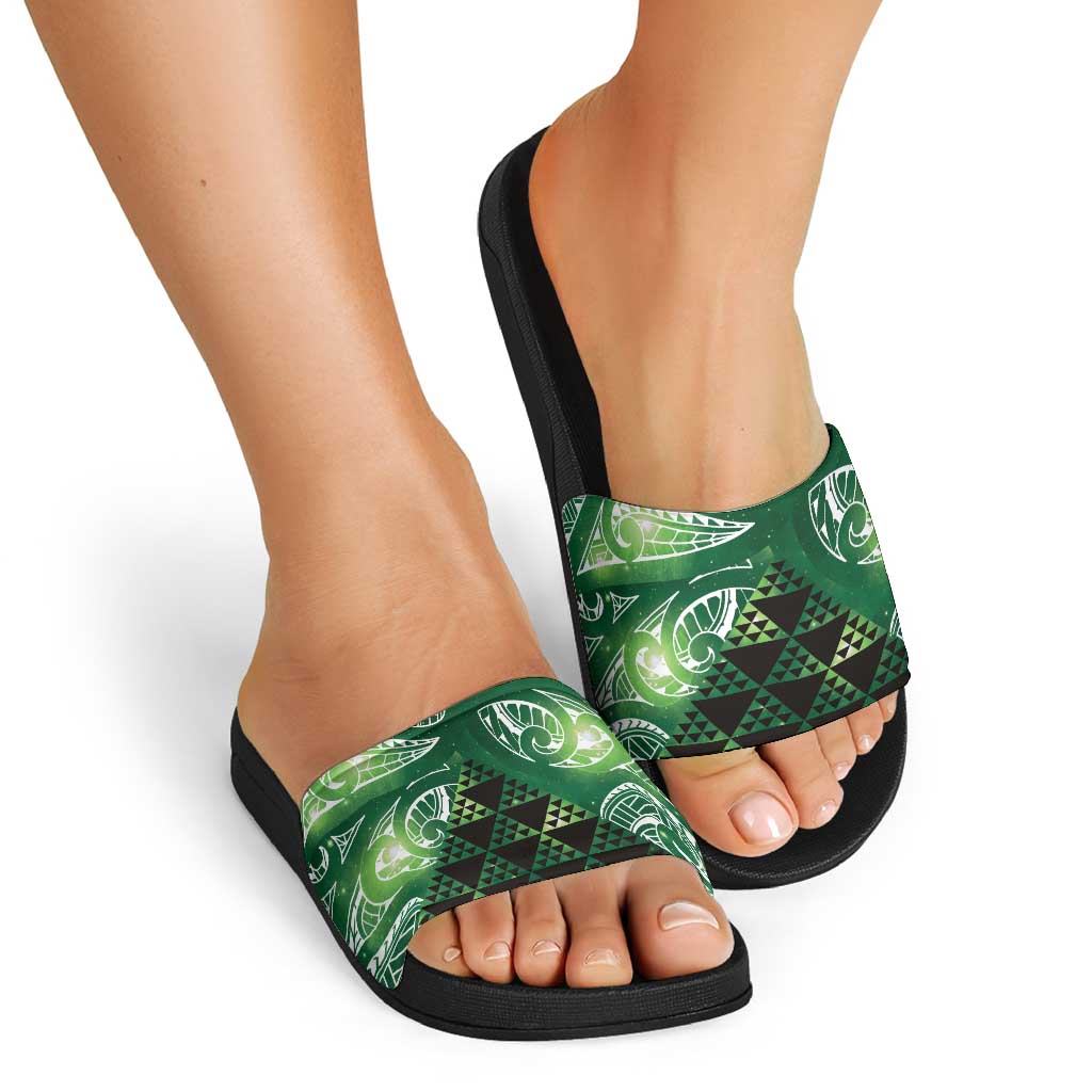 Matariki New Zealand Slide Sandals NZ Niho Taniwha Maori New Year Green Galaxy LT14 - Polynesian Pride
