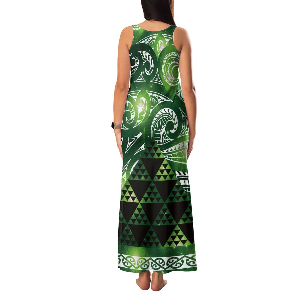 Matariki New Zealand Tank Maxi Dress NZ Niho Taniwha Maori New Year Green Galaxy