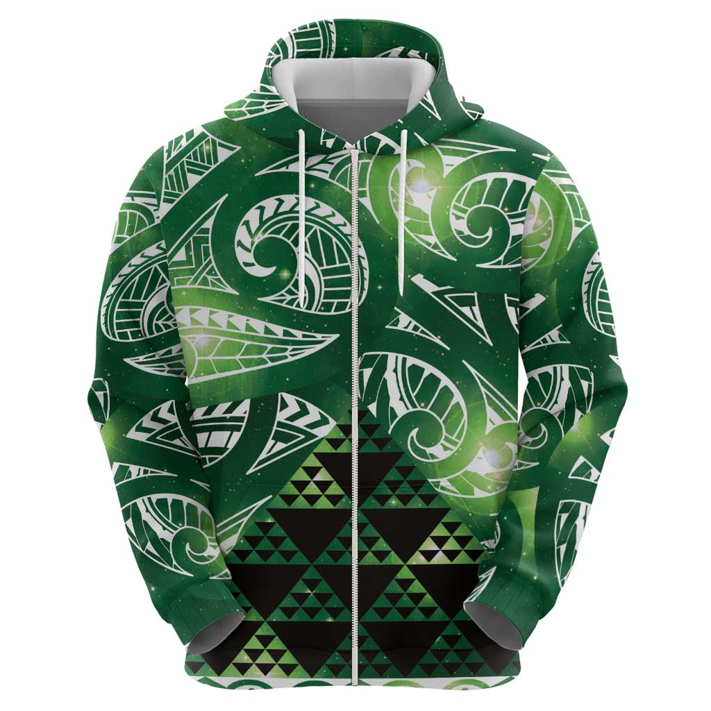 Matariki New Zealand Zip Hoodie NZ Niho Taniwha Maori New Year Green Galaxy