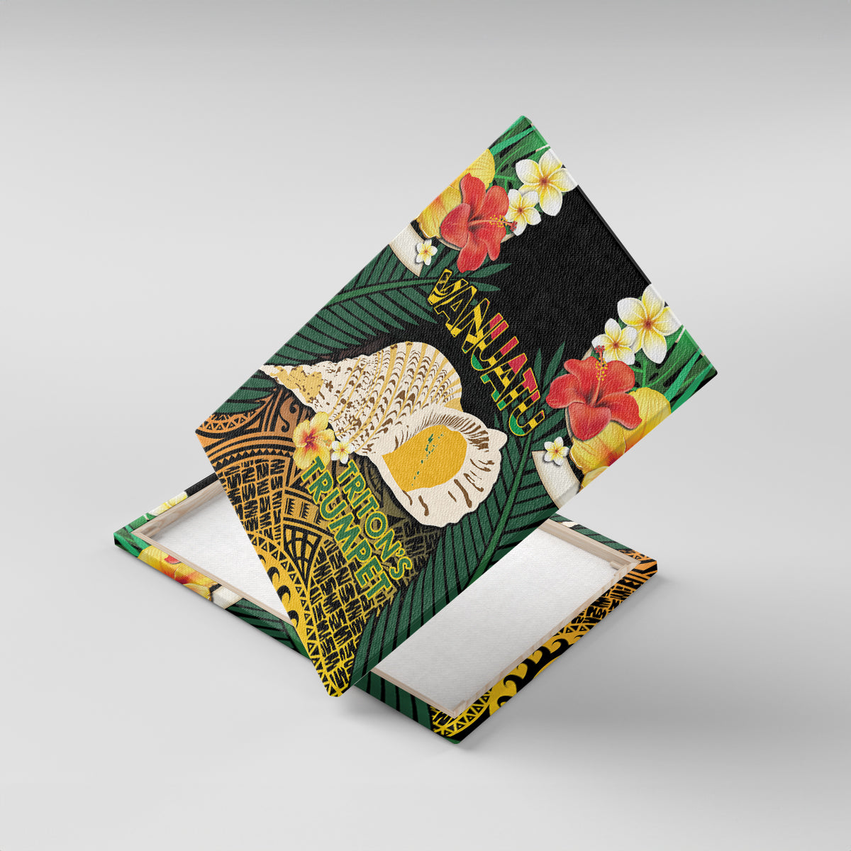 Vanuatu Triton's Trumpet Canvas Wall Art Tropical Flowers Vanuatuan Map