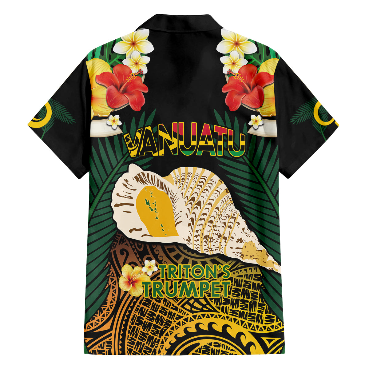 Vanuatu Triton's Trumpet Family Matching Long Sleeve Bodycon Dress and Hawaiian Shirt Tropical Flowers Vanuatuan Map