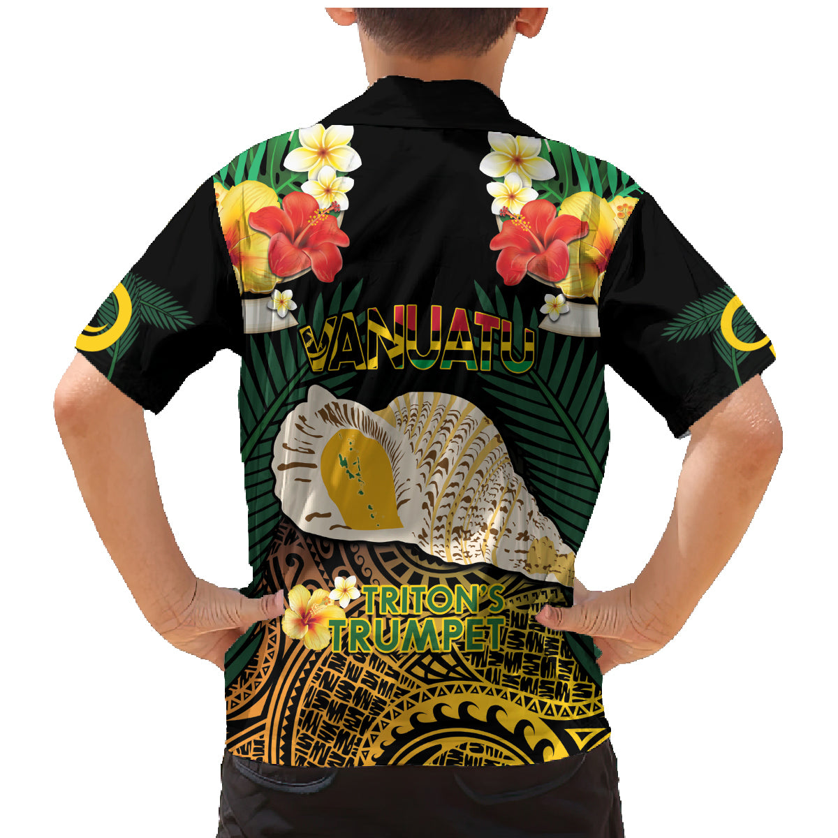 Vanuatu Triton's Trumpet Family Matching Mermaid Dress and Hawaiian Shirt Tropical Flowers Vanuatuan Map