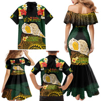 Vanuatu Triton's Trumpet Family Matching Mermaid Dress and Hawaiian Shirt Tropical Flowers Vanuatuan Map