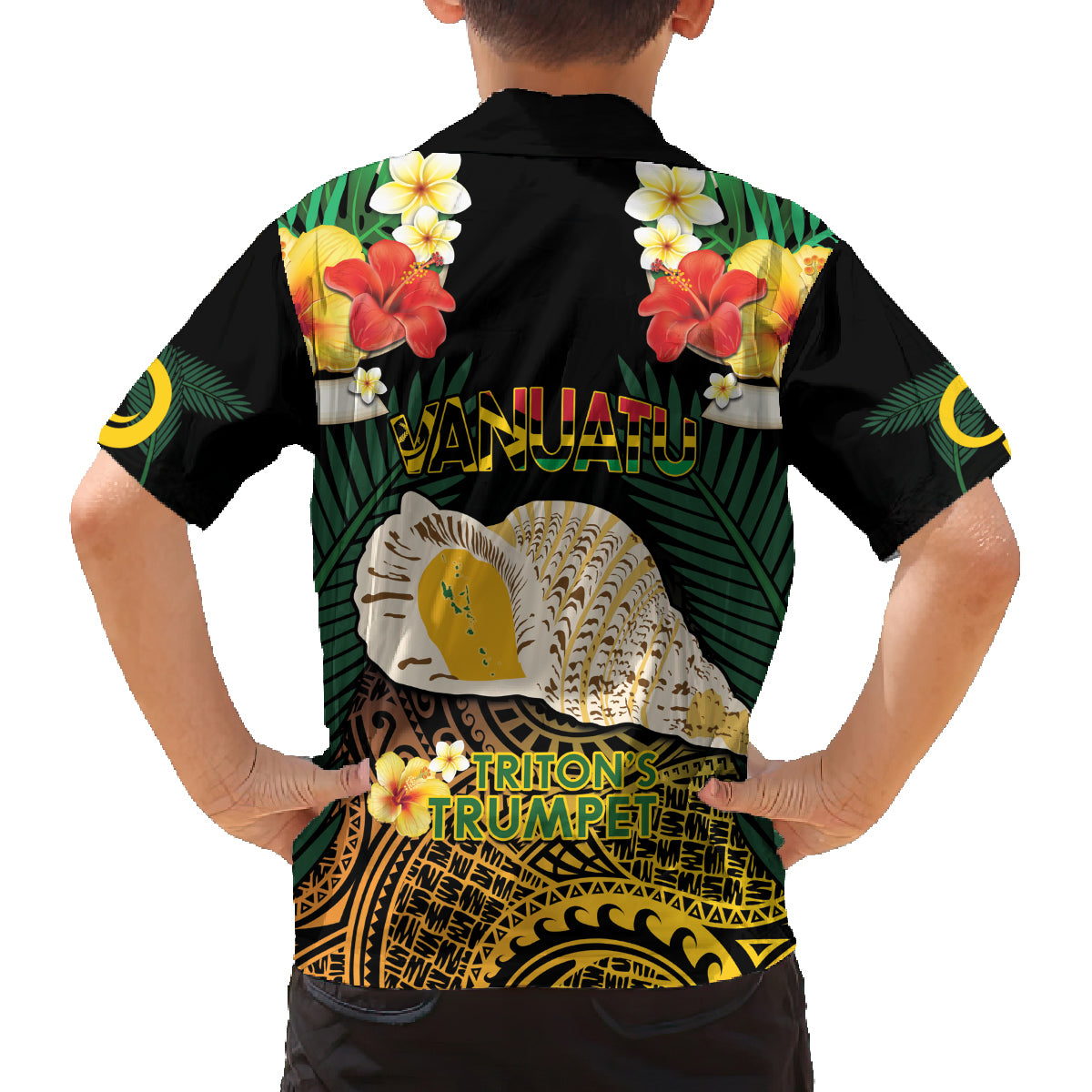 Vanuatu Triton's Trumpet Family Matching Off Shoulder Maxi Dress and Hawaiian Shirt Tropical Flowers Vanuatuan Map