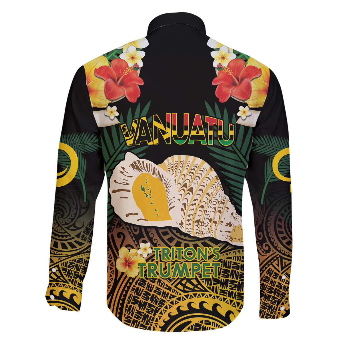 Vanuatu Triton's Trumpet Family Matching Tank Maxi Dress and Hawaiian Shirt Tropical Flowers Vanuatuan Map