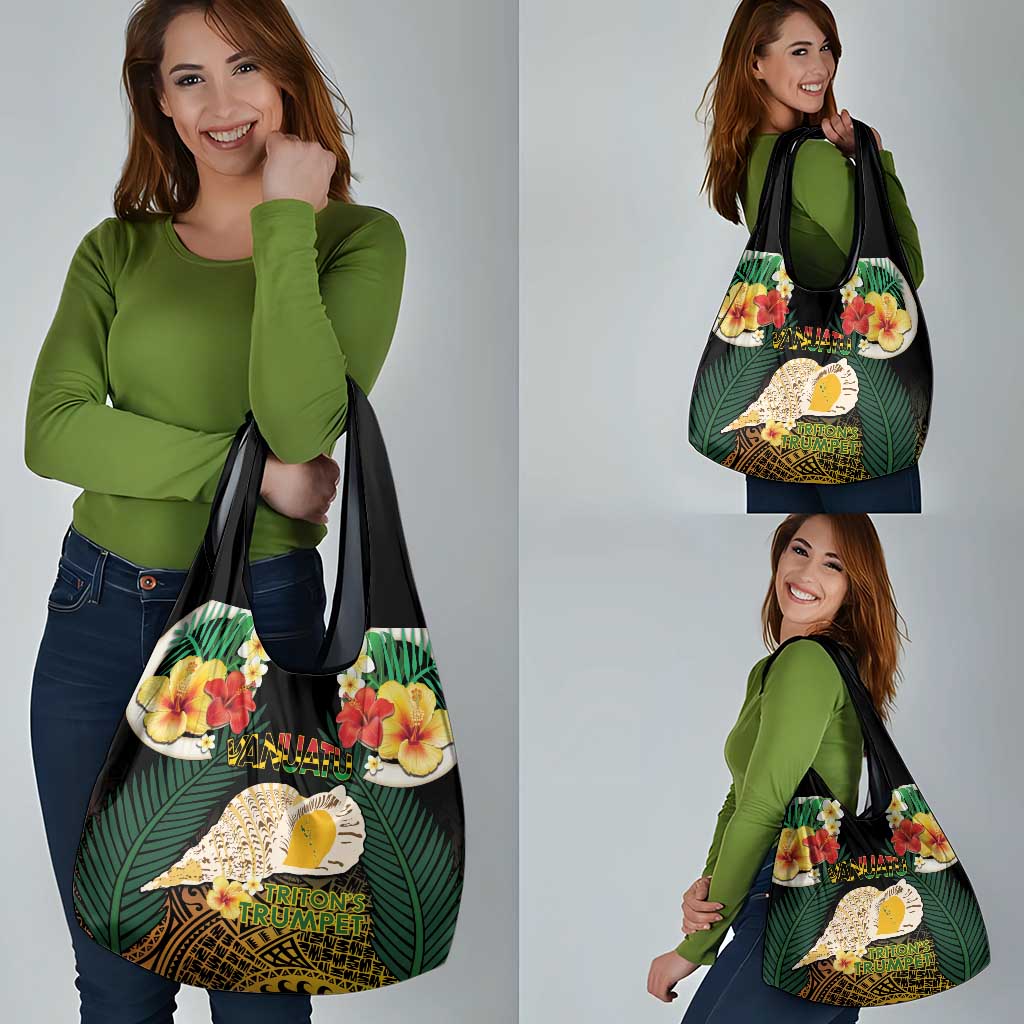 Vanuatu Triton's Trumpet Grocery Bag Tropical Flowers Vanuatuan Map