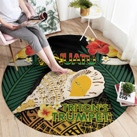 Vanuatu Triton's Trumpet Round Carpet Tropical Flowers Vanuatuan Map