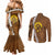 Vanuatu Coconut Crab Couples Matching Mermaid Dress and Long Sleeve Button Shirt Ni-Van Tropical Leaves With Sand Drawing Art