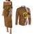 Vanuatu Coconut Crab Couples Matching Puletasi and Long Sleeve Button Shirt Ni-Van Tropical Leaves With Sand Drawing Art
