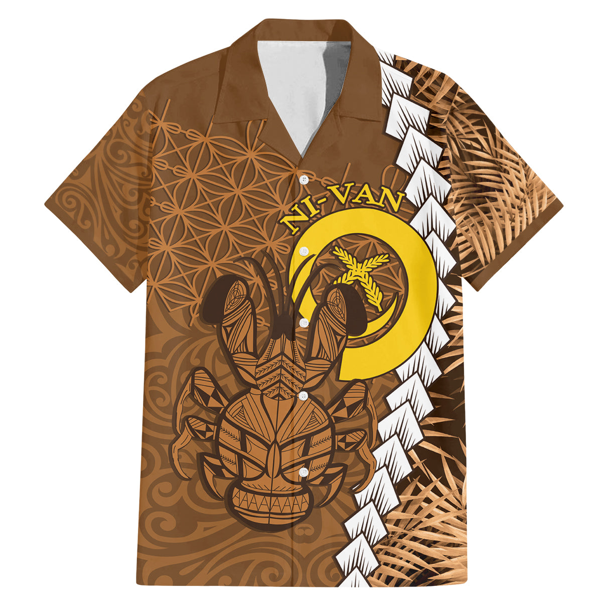 Vanuatu Coconut Crab Family Matching Mermaid Dress and Hawaiian Shirt Ni-Van Tropical Leaves With Sand Drawing Art