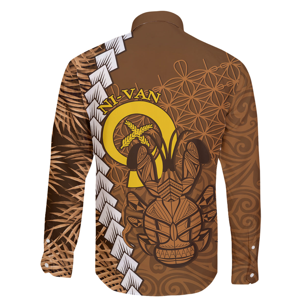 Vanuatu Coconut Crab Family Matching Puletasi and Hawaiian Shirt Ni-Van Tropical Leaves With Sand Drawing Art