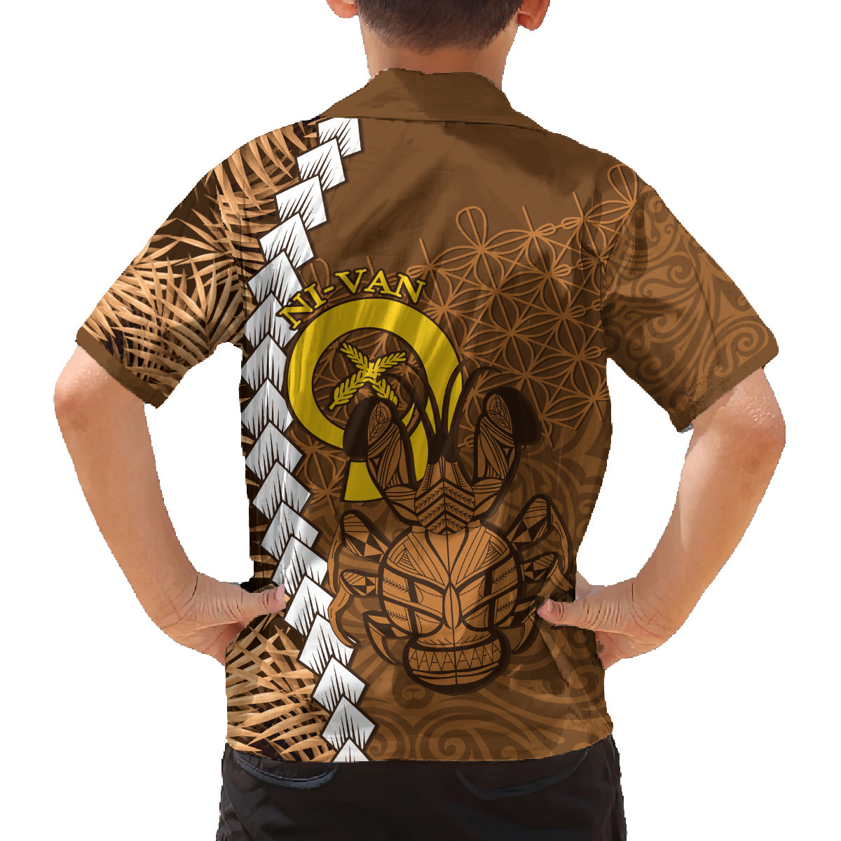 Vanuatu Coconut Crab Family Matching Tank Maxi Dress and Hawaiian Shirt Ni-Van Tropical Leaves With Sand Drawing Art