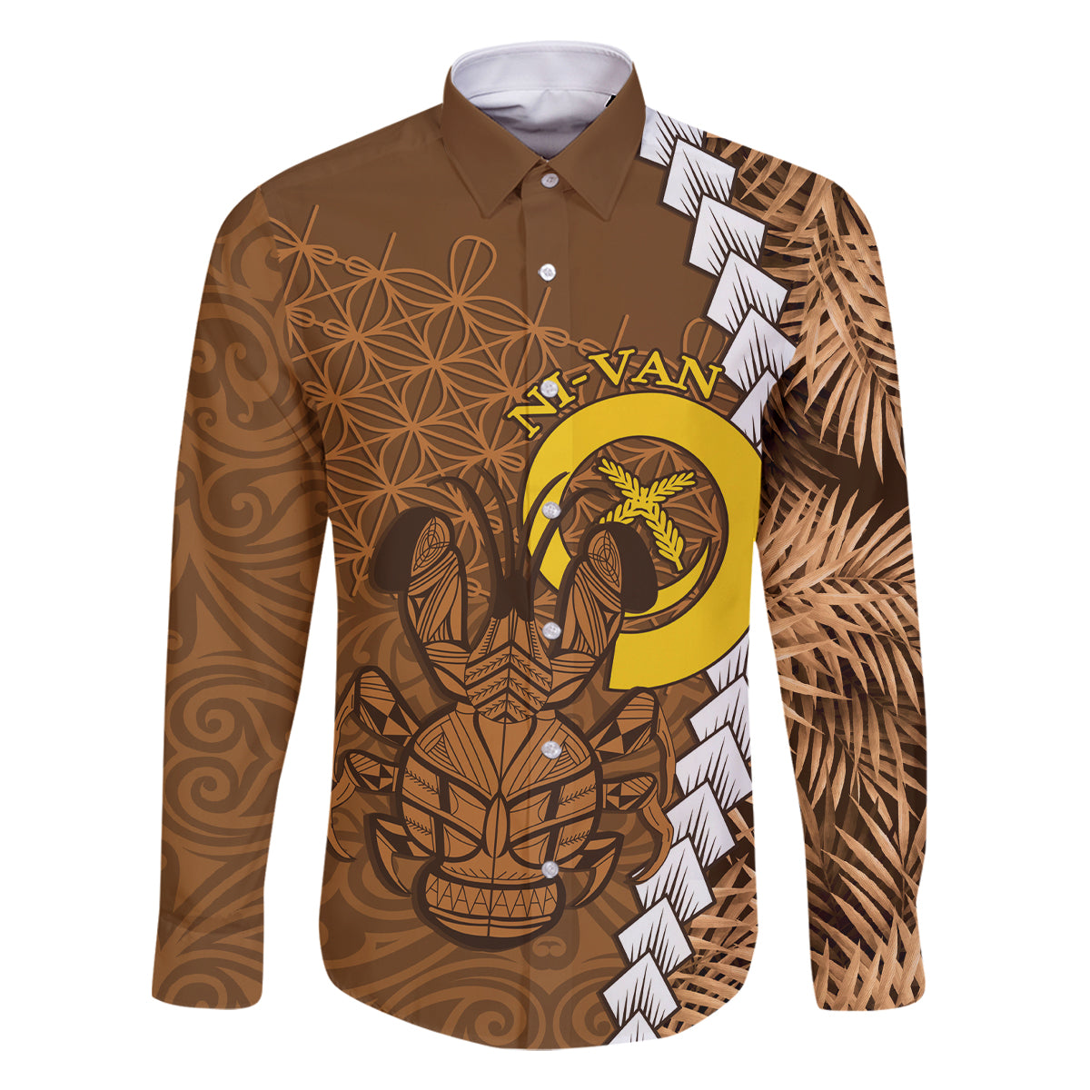Vanuatu Coconut Crab Family Matching Tank Maxi Dress and Hawaiian Shirt Ni-Van Tropical Leaves With Sand Drawing Art