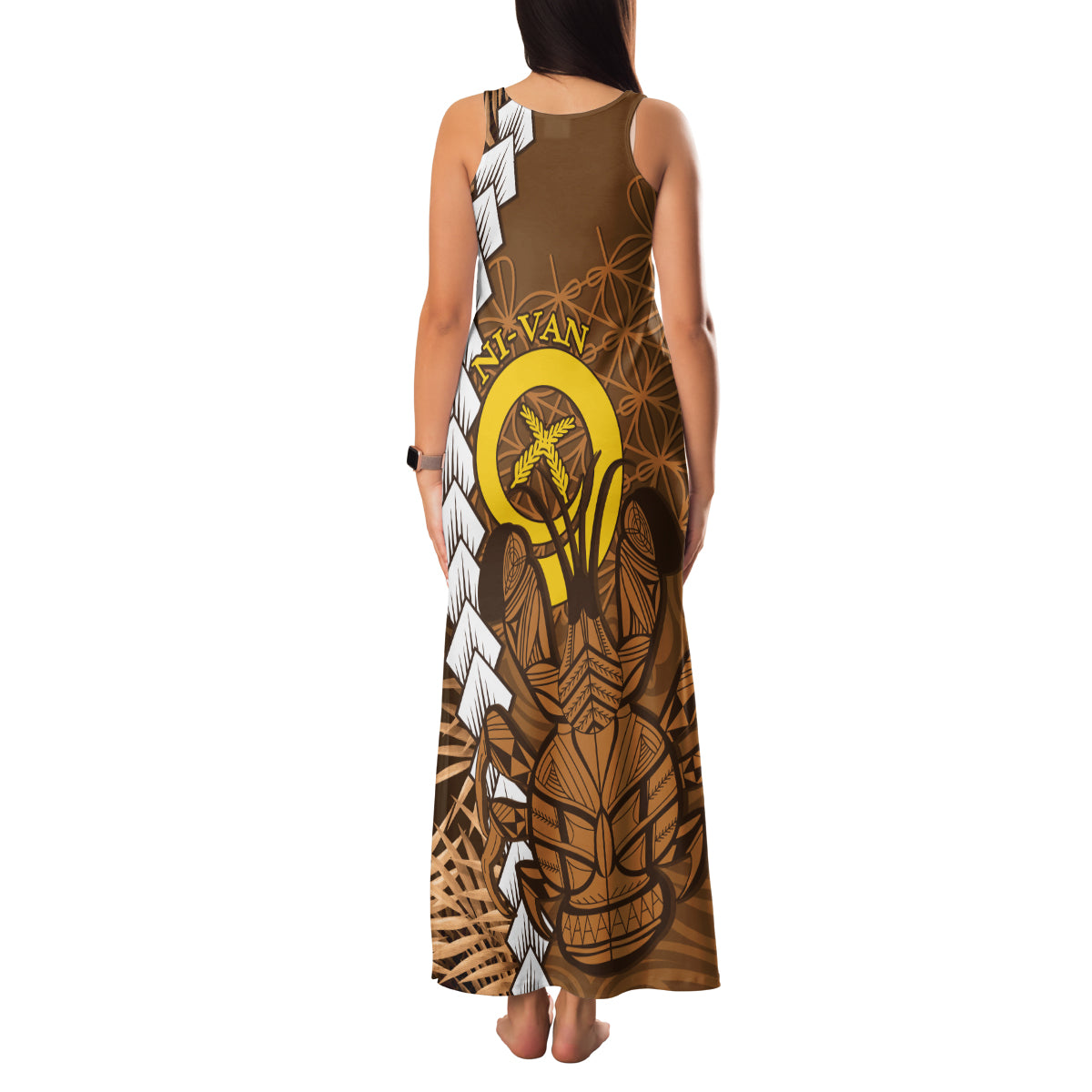 Vanuatu Coconut Crab Family Matching Tank Maxi Dress and Hawaiian Shirt Ni-Van Tropical Leaves With Sand Drawing Art