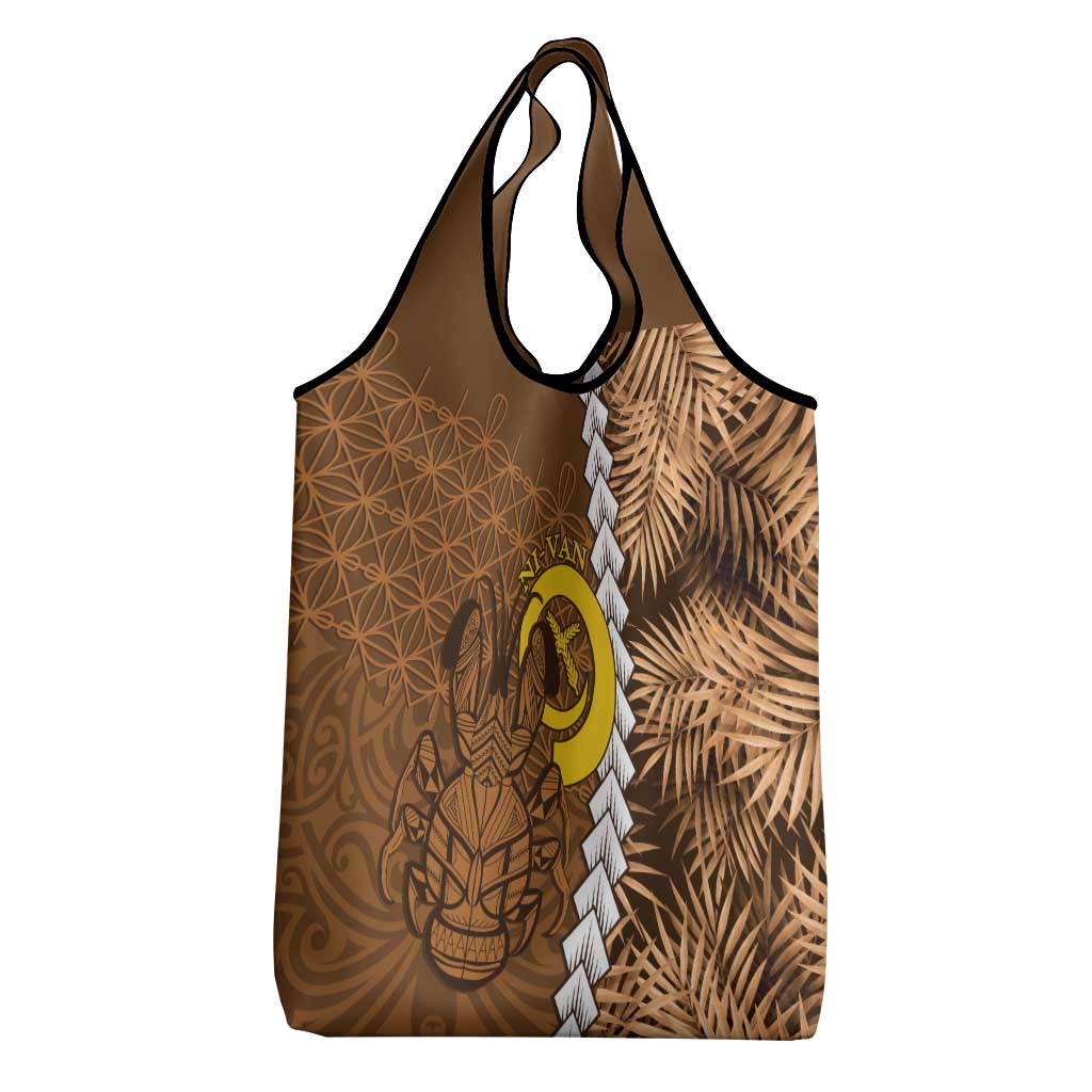 Vanuatu Coconut Crab Grocery Bag Ni-Van Tropical Leaves With Sand Drawing Art
