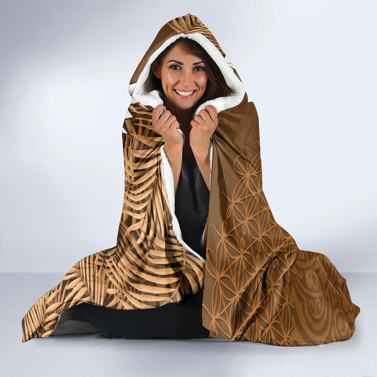 Vanuatu Coconut Crab Hooded Blanket Ni-Van Tropical Leaves With Sand Drawing Art