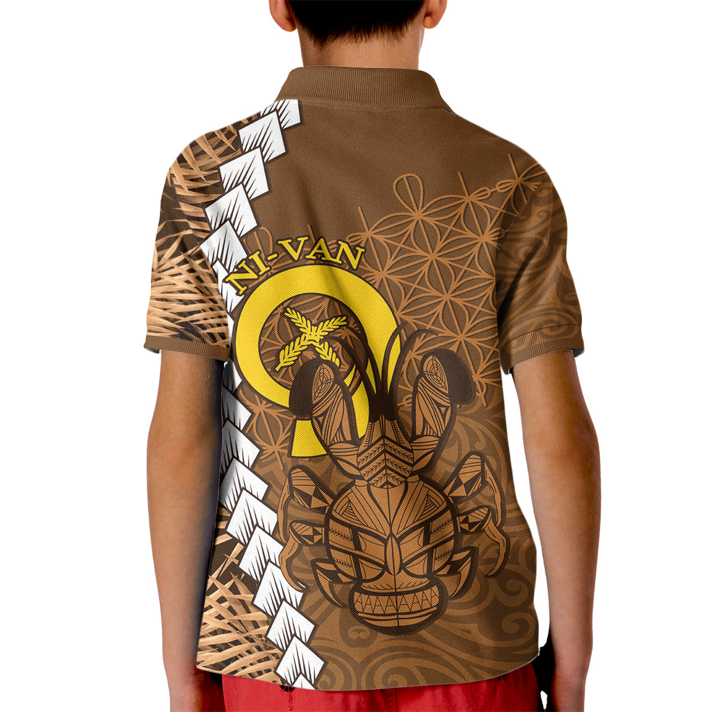 Vanuatu Coconut Crab Kid Polo Shirt Ni-Van Tropical Leaves With Sand Drawing Art