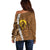 Vanuatu Coconut Crab Off Shoulder Sweater Ni-Van Tropical Leaves With Sand Drawing Art