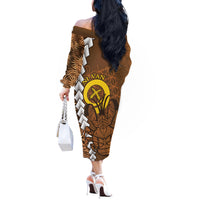 Vanuatu Coconut Crab Off The Shoulder Long Sleeve Dress Ni-Van Tropical Leaves With Sand Drawing Art