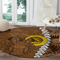 Vanuatu Coconut Crab Round Carpet Ni-Van Tropical Leaves With Sand Drawing Art LT14 - Polynesian Pride